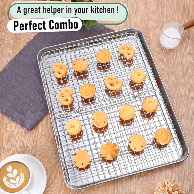 Homikit Baking Sheet with Wire Rack Set, Nonstick Jelly Roll Pan Baking Tray - Image 5