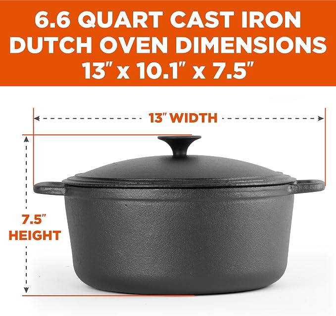 COMMERCIAL CHEF 6.6 Quart Cast Iron Dutch Oven - Image 2