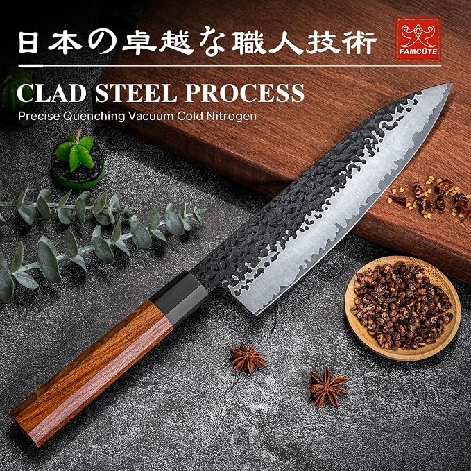FAMCÜTE 8 Inch Japanese Knife, Hand Forged 5 Layers High Carbon 9CR18MOV Steel - Image 2