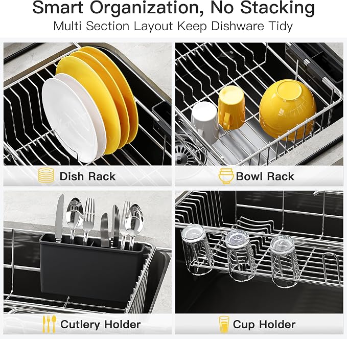 JASIWAY Dish Drying Rack in Sink, Expandable Stainless Steel Dish Drainers - Image 7