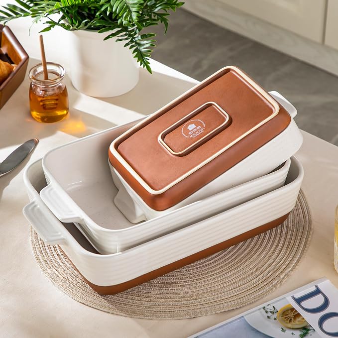 MALACASA Casserole Dishes for Oven, Ceramic Baking Dishes Set of 3, Baking Pan - Image 7