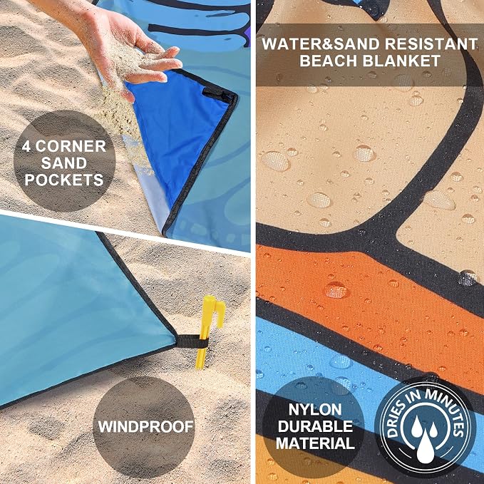 WIWIGO Beach Blanket Waterproof Sandproof Beach Mat 79" X 83"/10'x9'for 2-8 - Image 3