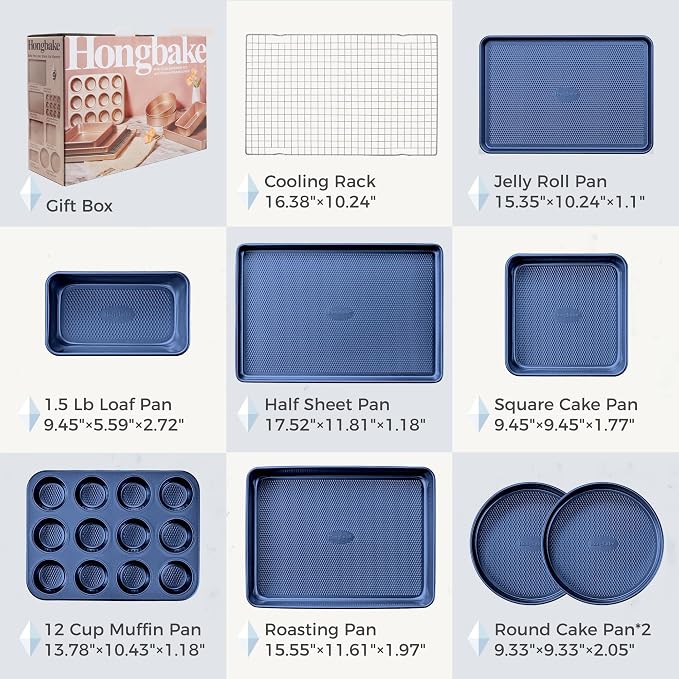 HONGBAKE 9-Piece Baking Pans Set Nonstick, Stackable Non Toxic Bakeware Sets - Image 6