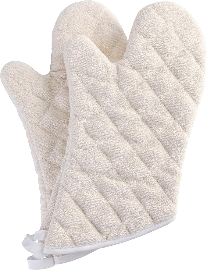 Terry Cloth Oven Mitts Heat Resistant to 482° F 15 Inch 100% Cotton Set of 2 by ARCLIBER