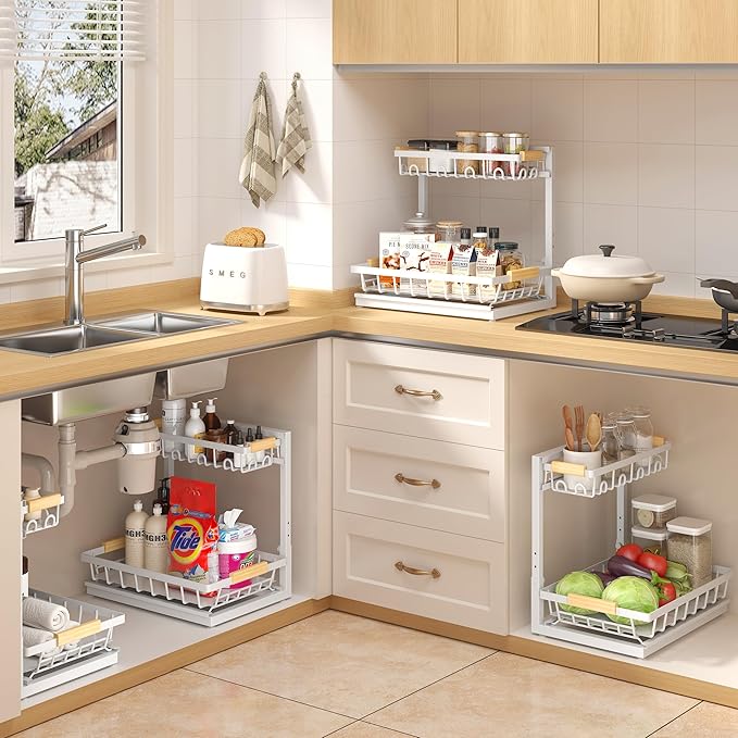 Sevenblue 2 Packs Under Sink Organizer, Height Adjustable 3 Tier Under Kitchen - Image 6