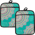 Turquoise Abstract Mandala Floral Pot Holders by HUGANE