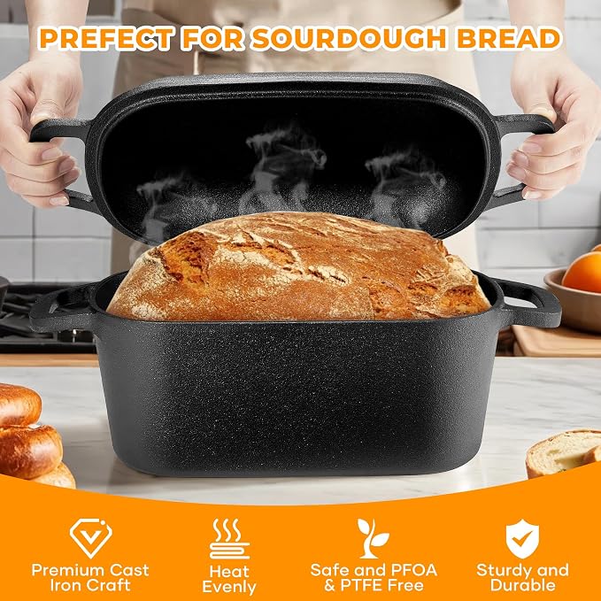 Oval Dutch Oven for Bread Baking, Pre-seasoned Cast Iron Bread Pans for - Image 5