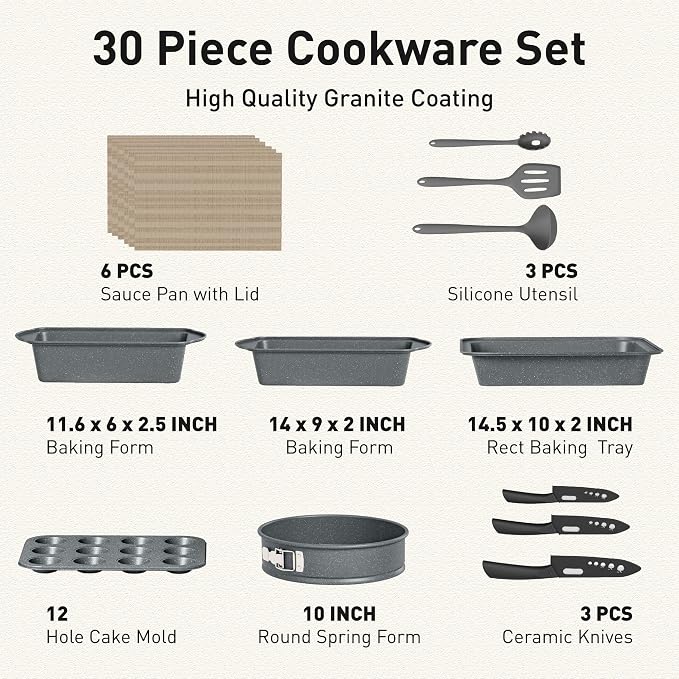 DishDelight Induction Pots and Pans Set Non Stick, 30 Piece Nonstick Kitchen - Image 7