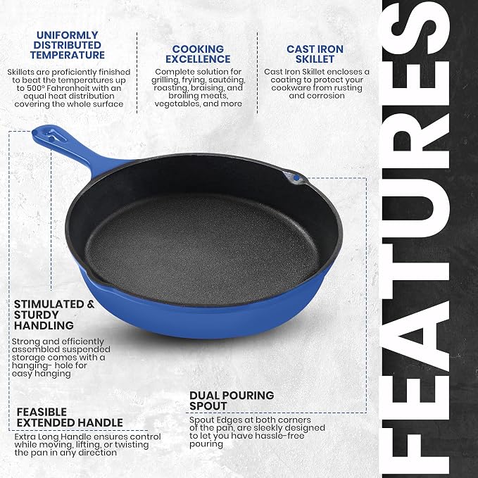Utopia Kitchen Cast iron Skillets 3 Piece Set, Chefs Pan, Pre Seasoned Cast - Image 4