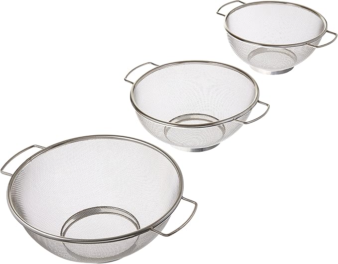 ExcelSteel 3 Piece Stainless Steel Fine Mesh Colander w/Resting Base, by EXCELSTEEL