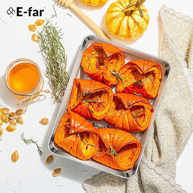 E-far 2 Packs Toaster Oven Trays, 9.4”x7.3” Stainless Steel Small Baking Cookie - Image 7