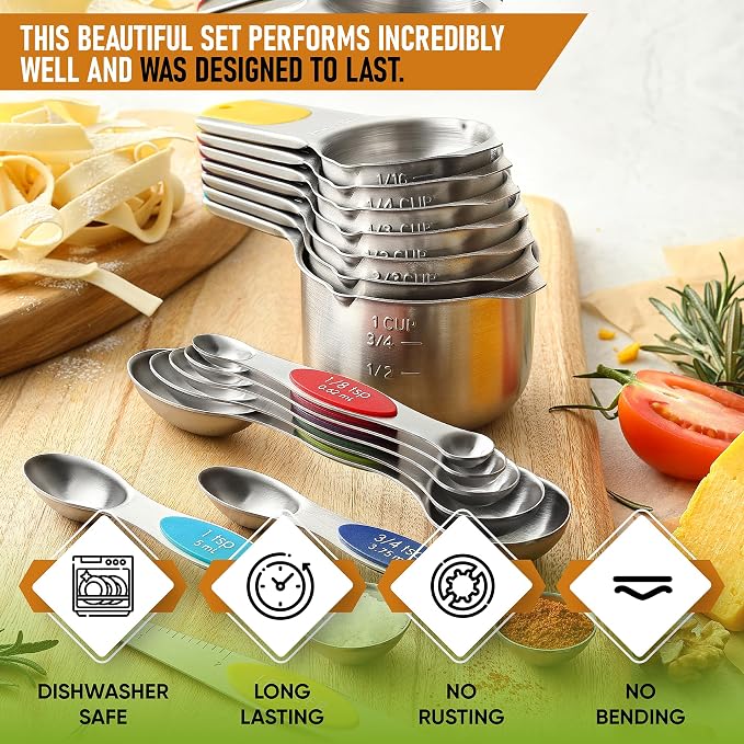 Spring Chef Magnetic Measuring Cups & Spoons Set, Strong N45 Magnets, Heavy - Image 2