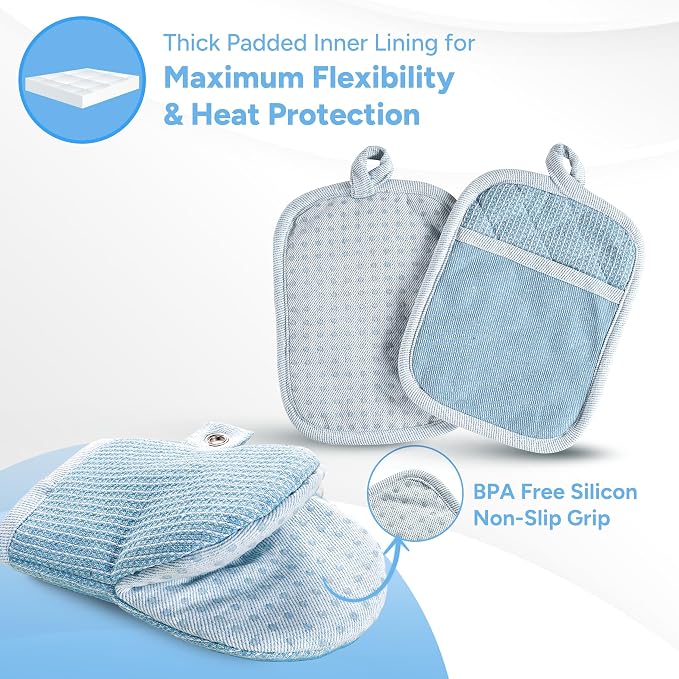 Casa Platino Silicone Oven Mitts Set, 8-Piece – 500°F Heat Resistant Mini Oven - Image 3