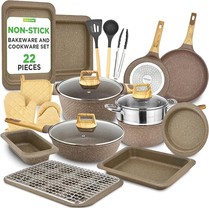 NutriChef 22‑Piece Non‑Stick Ceramic Pots and Pans Set – by NutriChef%E2%84%A2Kitchen