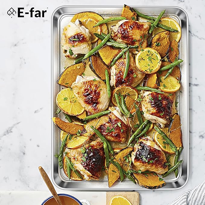 E-far Baking Sheets Set of 4, 16” x12” x 1” Stainless Steel Cookie Sheets Pans - Image 7