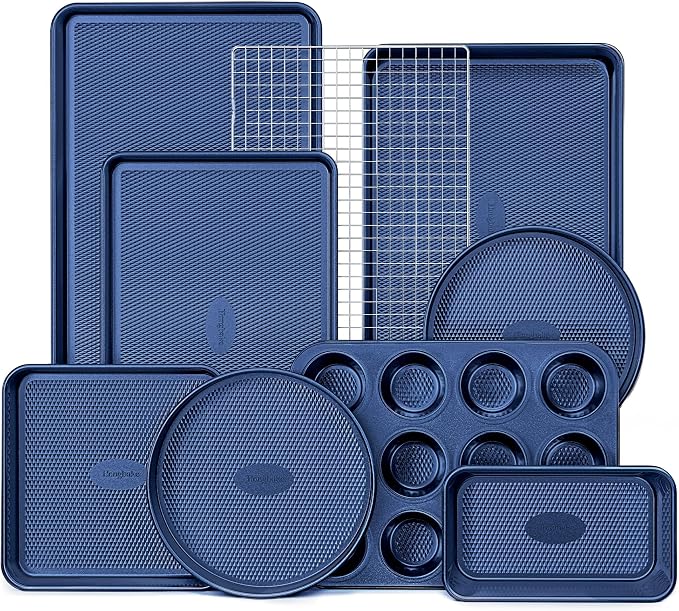 HONGBAKE 9-Piece Baking Pans Set Nonstick, Stackable Non Toxic Bakeware Sets by HONGBAKE