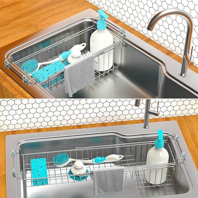 Over The Kitchen Sink Caddy Sponge Holder Organizer Drying Rack Expandable - Image 3