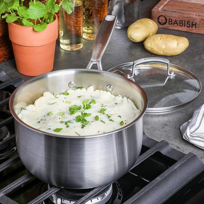 Babish Stainless Steel Saucepan 3.5 Quart Triply Professional Grade Cookware - Image 6