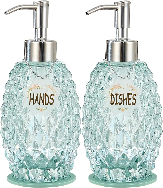 MALACHI Soap Dispenser Set, Crystal-Textured Diamond Glass by MALACHI
