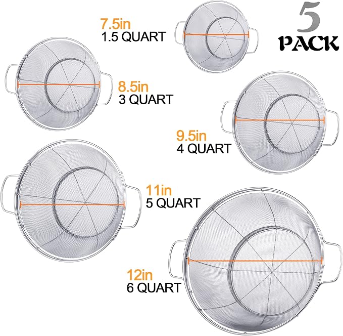 5 Pack 18/8 Stainless Steel Colander Sieves, Rinse or Steam - Image 4