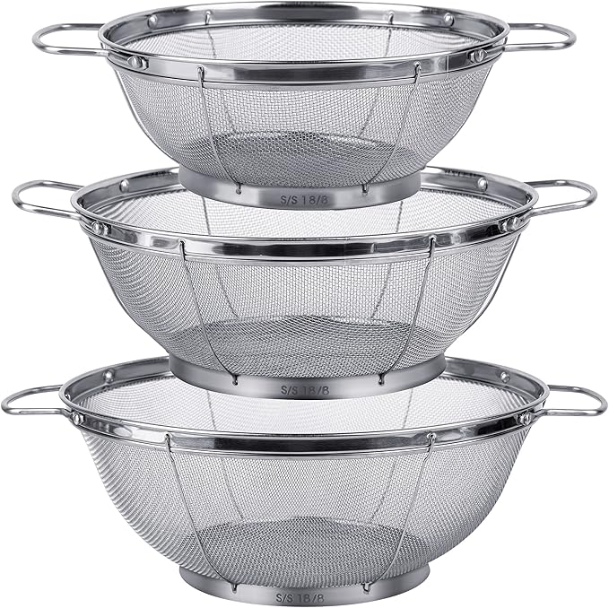 3 Pack 18/8 Stainless Steel Colander Sieves, Mesh Strainer Net Baskets by Tiawudi