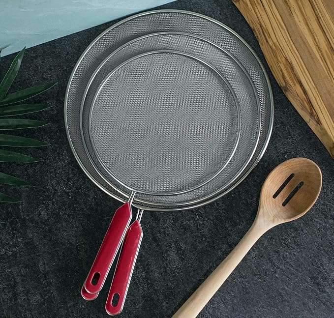 Grease Splatter Screen For Frying Pan Cooking Set of 3 Fine Mesh Iron Skillet - Image 3