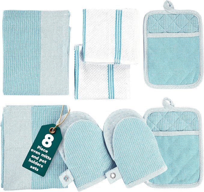 Casa Platino Oven Mitts and Pot Holders Sets, 8-Piece – 500°F Heat Resistant by CasaPlatino