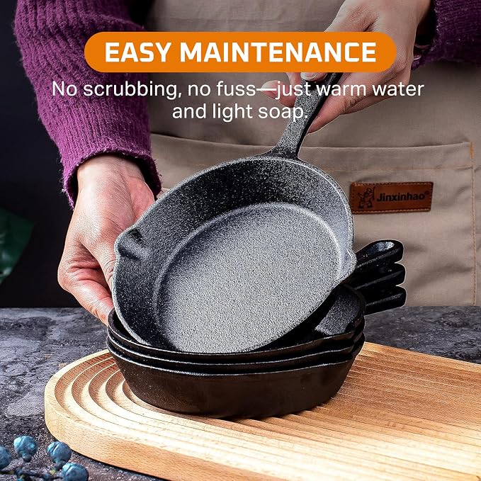 Bruntmor Cast Iron Frying Pan Set of 4-6x4 Inch Black Pre-Seasoned Skillets - Image 5