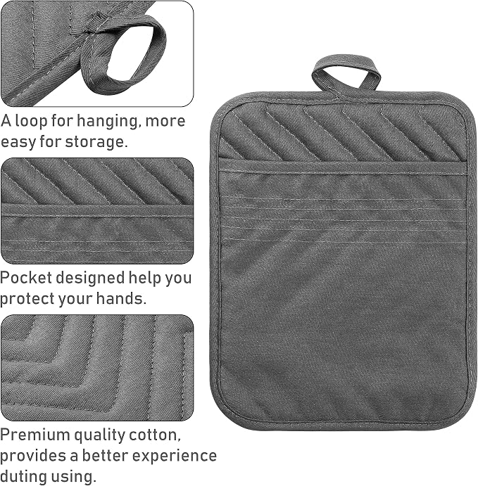 GROBRO7 5Pack Pocket Pot Holders Cotton Heat Resistant Potholder Multipurpose - Image 3
