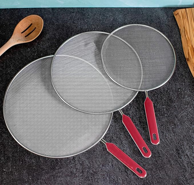 Grease Splatter Screen For Frying Pan Cooking Set of 3 Fine Mesh Iron Skillet - Image 2